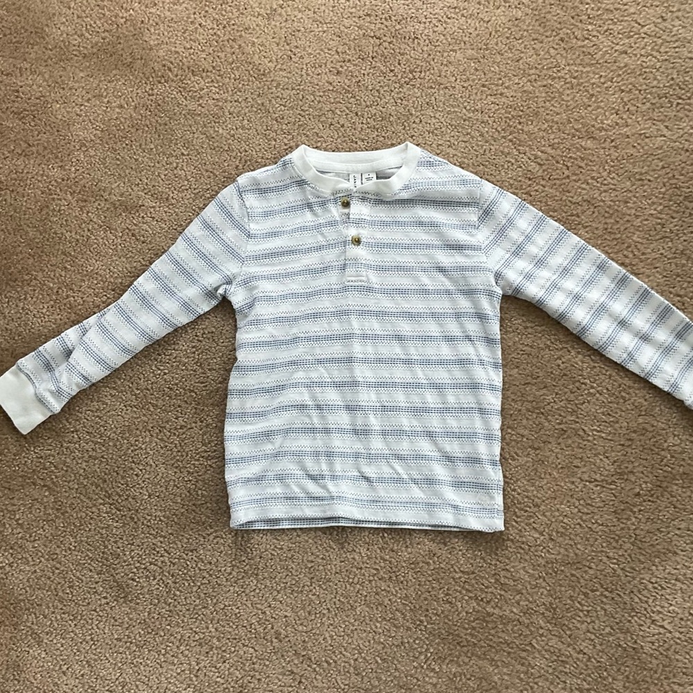 Janie and Jack Blue and White Patterned Long Sleeve Tee